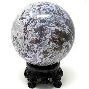HUGE RARE purple Moss Agate Druzy Sphere Carving Natural Stone Crystal NEW